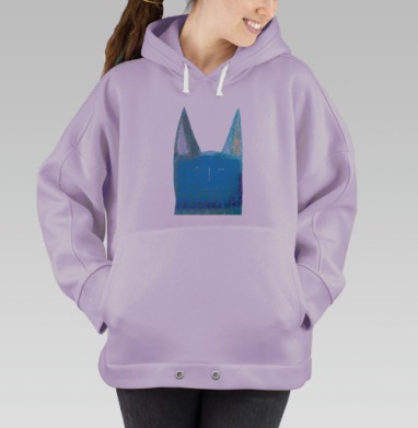 Синий задумчивый кот с крупными ушами, Hoodie Oversize Fiolet