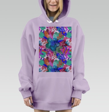Яркий абстрактный цветочный узор с экспрессией, Hoodie Mjhigh Dig Mel, Fiolet, утепленная