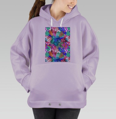 Яркий абстрактный цветочный узор с экспрессией, Hoodie Oversize Fiolet