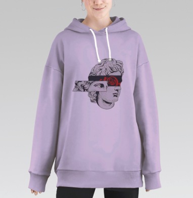 Сюрреалистичный Бюст с Чёрной Повязкой и Розой, Hoodie Long Oversize Fiolet