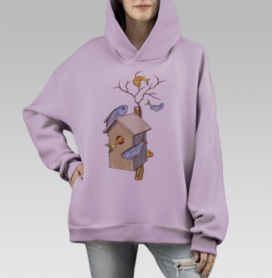 Скворцы, Hoodie Mono Fiolet, оверсайз, утепленная