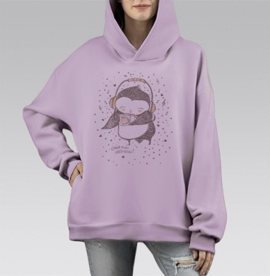 Слушай музыку...., Hoodie Mono Fiolet, оверсайз, утепленная