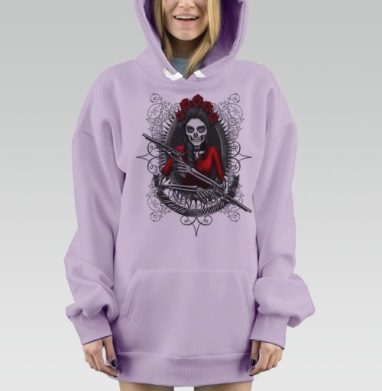 Картина Santa Muerte: мистический скелет в красном платье, Hoodie Mjhigh Dig Mel, Fiolet, утепленная