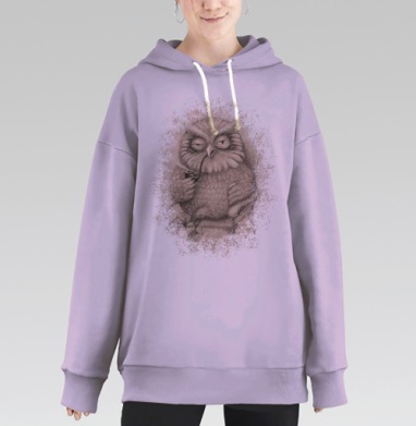 Уютная сова в кресле с трубкой – винтажная иллюстрация, Hoodie Long Oversize Fiolet