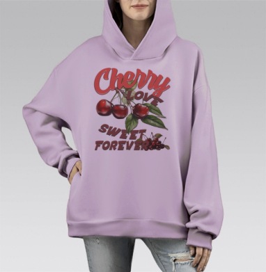 Спелая Красная Вишня С Зеленой Листва, Hoodie Mono Fiolet, оверсайз, утепленная