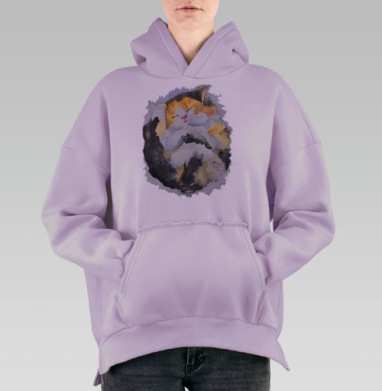 Акварельный сон: спящий котёнок в уюте, Hoodie Oversize Fiolet, утепленная