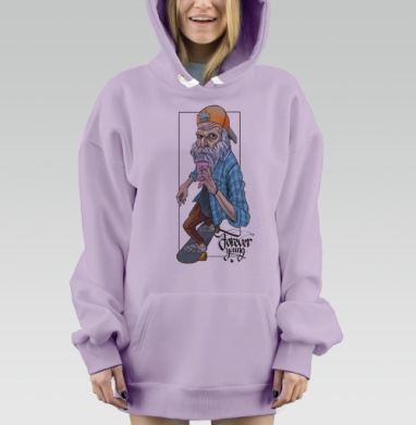 Пожилой скейтбордист «Forever Young» в кепке, Hoodie Mjhigh Dig Mel, Fiolet, утепленная