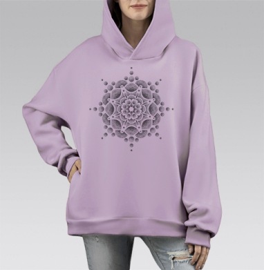 Стилизованный цветок, Hoodie Mono Fiolet, оверсайз, утепленная