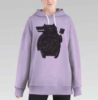Стилизованный Волк с кроликами внутри необычным сюжетом, Hoodie Long Oversize Fiolet