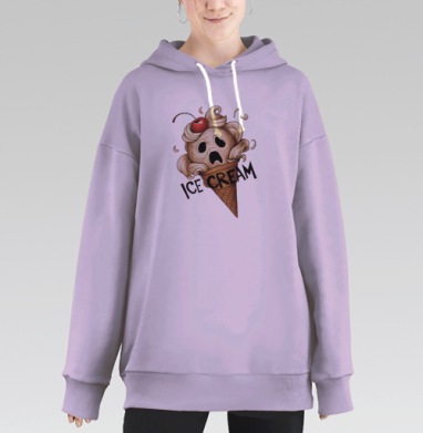 Сюрреалистичный принт Мороженое в крике, Hoodie Long Oversize Fiolet