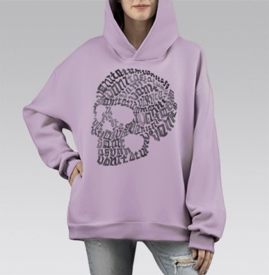 Каллиграфический череп из букв MONTATUM, Hoodie Mono Fiolet, оверсайз, утепленная