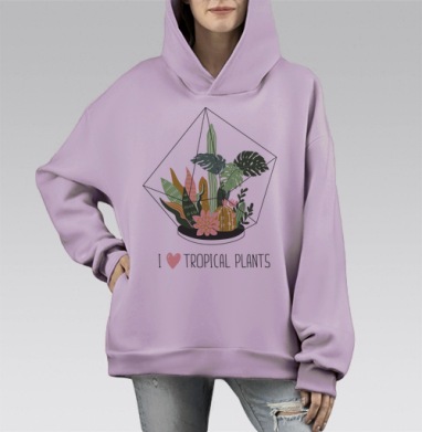 Тропический террариум с тропическими растениями, Hoodie Mono Fiolet, оверсайз, утепленная