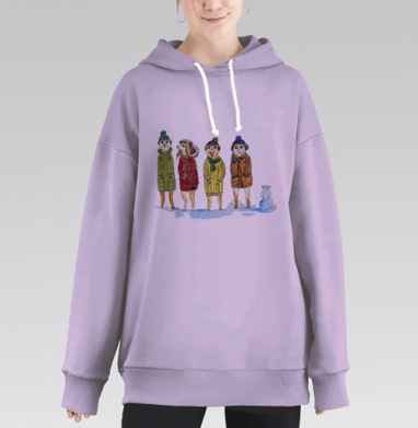 Сурикаты в зимней одежде на снегу, Hoodie Long Oversize Fiolet
