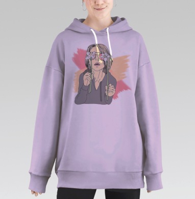 Светловолосая женщина смотрит сквозь цветы девушка нарциссы очки, Hoodie Long Oversize Fiolet
