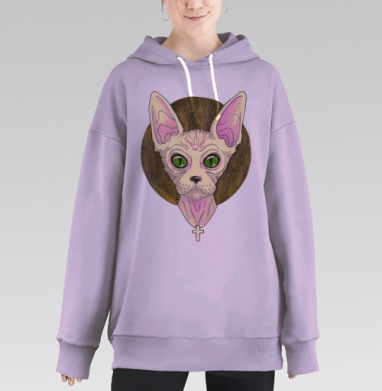 Икона с кошкой сфинкс в золотом нимбе, Hoodie Long Oversize Fiolet