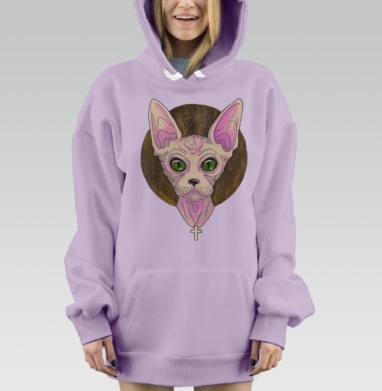 Икона с кошкой сфинкс в золотом нимбе, Hoodie Mjhigh Dig Mel, Fiolet, утепленная