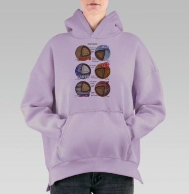 Sweet System: Инфографика планет-сладостей, Hoodie Oversize Fiolet, утепленная