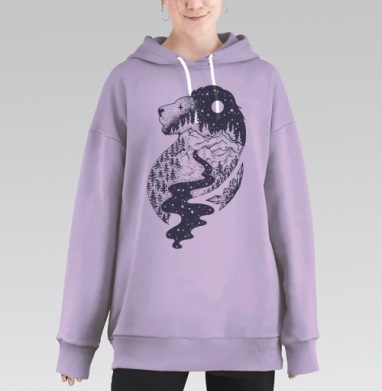 Графическое изображение гармонии природы и космоса, Hoodie Long Oversize Fiolet