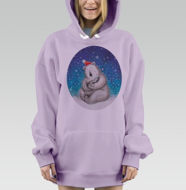 Медведь и котенок в новогодних колпаках, Hoodie Mjhigh Dig Mel, Fiolet, утепленная