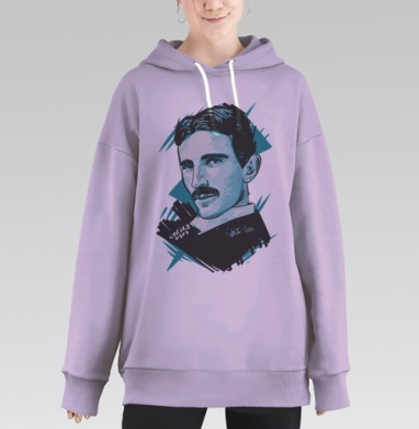 Портрет Николы Теслы в стиле поп-арт с бирюзовым акцентом, Hoodie Long Oversize Fiolet