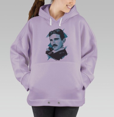 Портрет Николы Теслы в стиле поп-арт с бирюзовым акцентом, Hoodie Oversize Fiolet