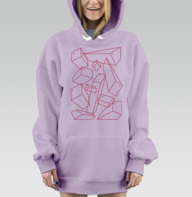 Абстрактная геометрия: красные линии на чёрном фоне, Hoodie Mjhigh Dig Mel, Fiolet, утепленная