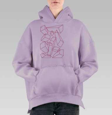 Абстрактная геометрия: красные линии на чёрном фоне, Hoodie Oversize Fiolet, утепленная