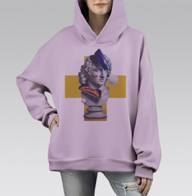 Античный бюст в цифровом потоке современности, Hoodie Mono Fiolet, оверсайз, утепленная