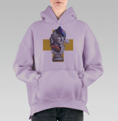 Античный бюст в цифровом потоке современности, Hoodie Oversize Fiolet, утепленная