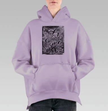 Динамичный калейдоскоп «PRIMO» в монохроме, Hoodie Oversize Fiolet, утепленная