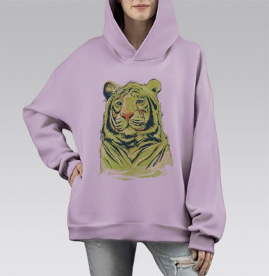 Тигры, Hoodie Mono Fiolet, оверсайз, утепленная