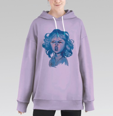Эмоциональный портрет девочки с гримасой, Hoodie Long Oversize Fiolet