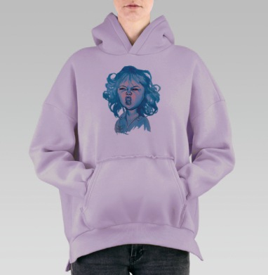 Эмоциональный портрет девочки с гримасой, Hoodie Oversize Fiolet, утепленная