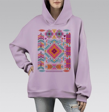 Trendy tribal ornament, Hoodie Mono Fiolet, оверсайз, утепленная