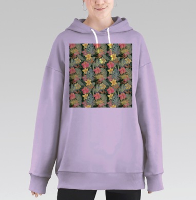 Тропический узор акварельной природы, Hoodie Long Oversize Fiolet
