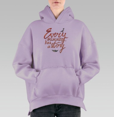 Романтичное лето: бумажный кораблик и закат, Hoodie Oversize Fiolet, утепленная