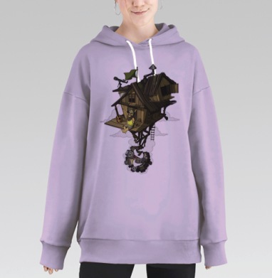 Летающий деревянный домик с музыкантом и гитарой, Hoodie Long Oversize Fiolet
