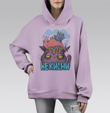 Унылый кот с яркой улиткой и радужными каплями, Hoodie Mono Fiolet, оверсайз, утепленная