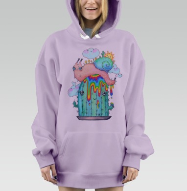 Радужный кактус с улыбающейся улиткой, Hoodie Mjhigh Dig Mel, Fiolet, утепленная