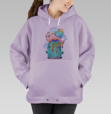 Радужный кактус с улыбающейся улиткой, Hoodie Oversize Fiolet
