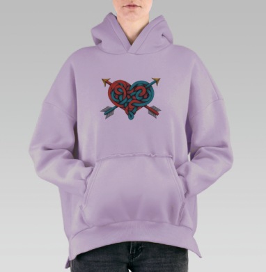 Кельтское сердце с переплетёнными стрелами любви, Hoodie Oversize Fiolet, утепленная