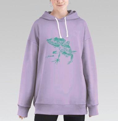 Неоновая ящерица в зелено-черных тонах, Hoodie Long Oversize Fiolet