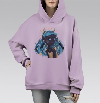 Мистическая женщина с рогами и третьим глазом, Hoodie Mono Fiolet, оверсайз, утепленная