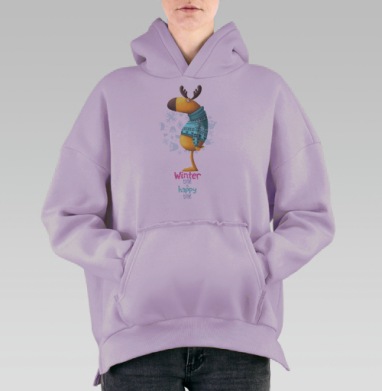 Милый лось в ярком зимнем свитере, Hoodie Oversize Fiolet, утепленная