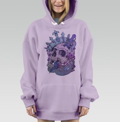Графический принт Череп в короне с мечом и змеей, Hoodie Mjhigh Dig Mel, Fiolet, утепленная