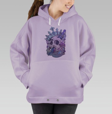 Графический принт Череп в короне с мечом и змеей, Hoodie Oversize Fiolet