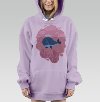 Мягкий кит с бумажным корабликом — символ мечты, Hoodie Mjhigh Dig Mel, Fiolet, утепленная