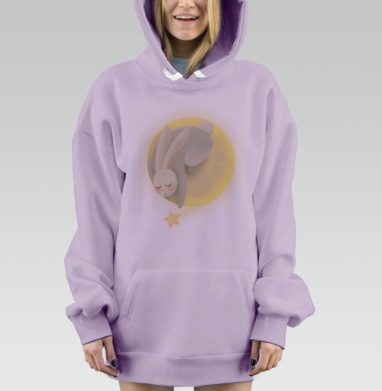 Волшебная ночная сказка золотая звездочка спящий белый кролик, Hoodie Mjhigh Dig Mel, Fiolet, утепленная