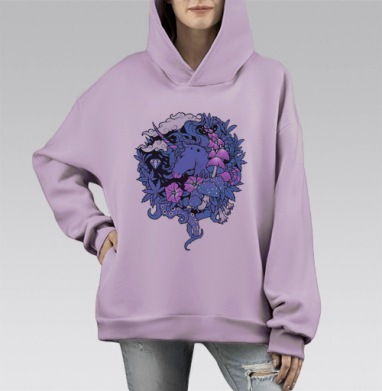 Волшебный единорог, Hoodie Mono Fiolet, оверсайз, утепленная