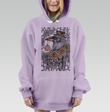 Экстравагантный ворон с карманными часами и розами, Hoodie Mjhigh Dig Mel, Fiolet, утепленная